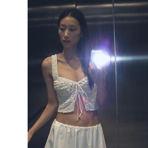 Textured Lace Up Top. White Lace Crop Top. WOW